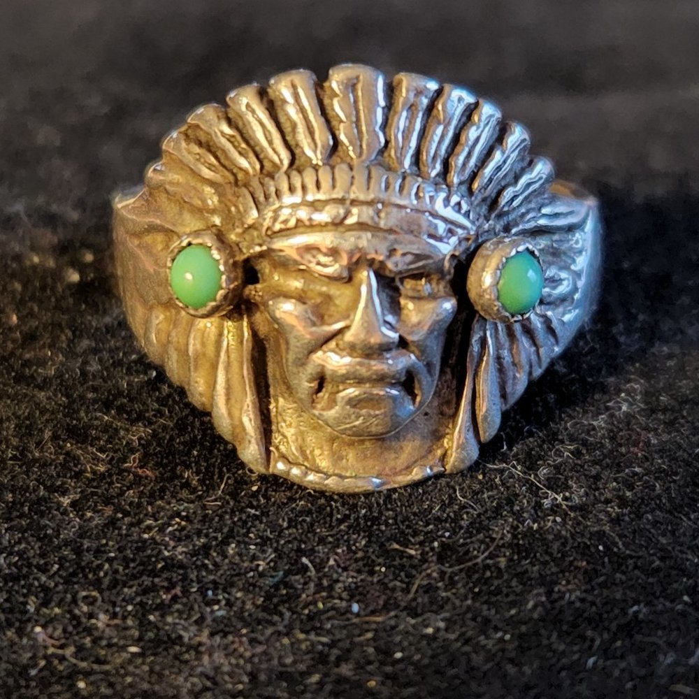 Vintage Native American Wounded Warrior Sterling Silver Turquoise  11-1/2  7.1g